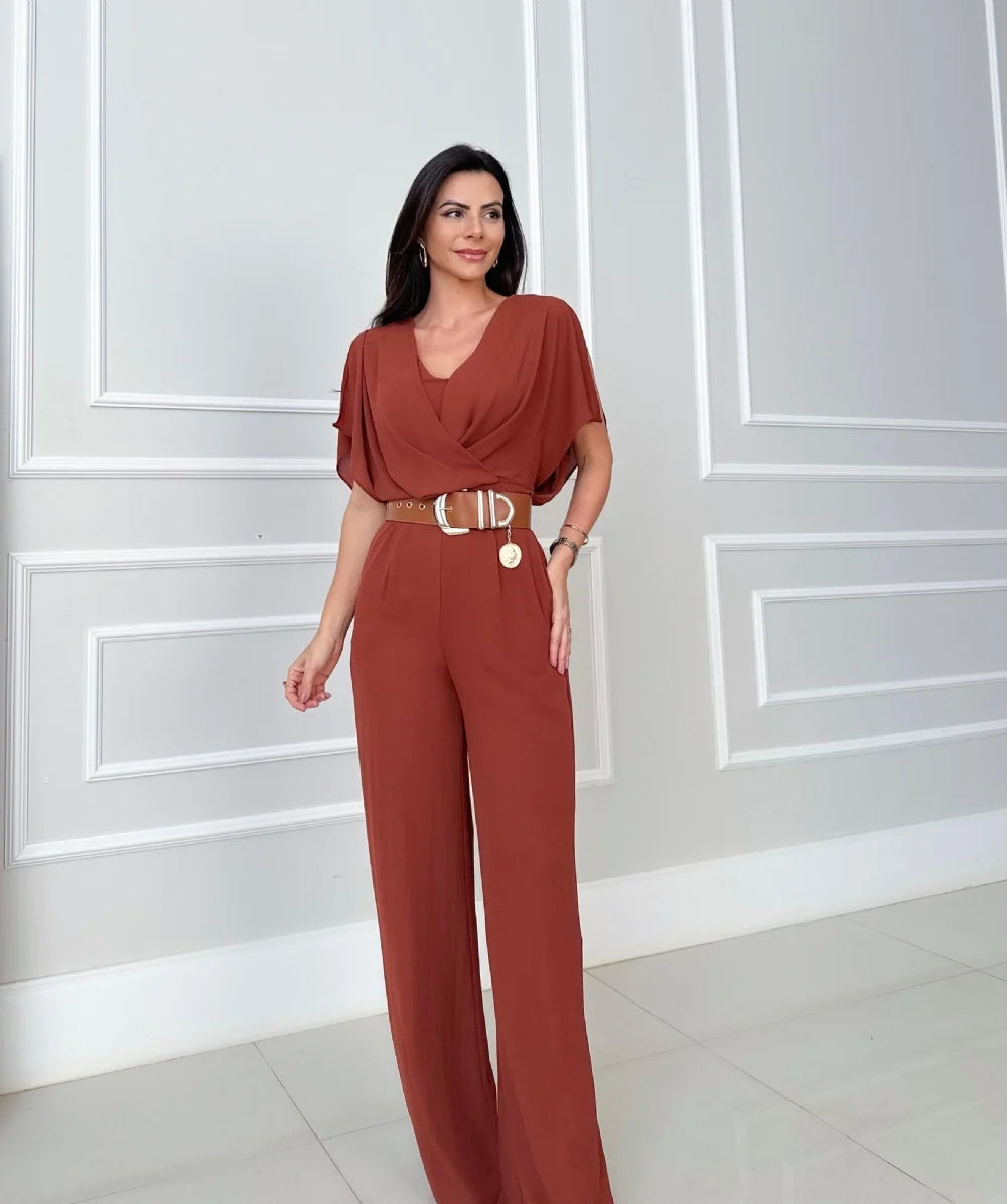 Macacão Feminino Pantalona com Manga Ampla – Elegante e Confortável