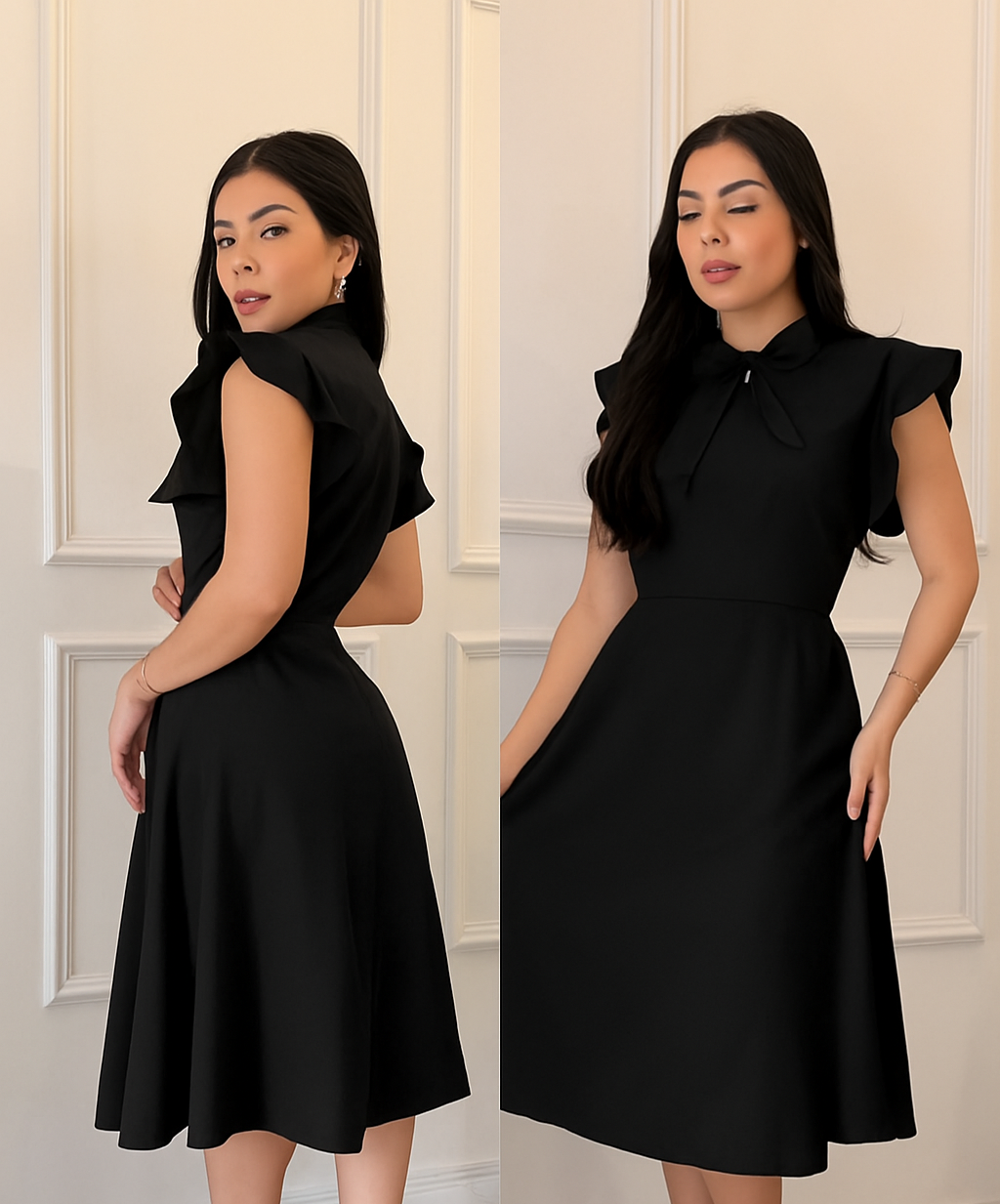 Vestido Midi Feminino com Laço e Manga Babado