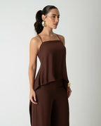 Conjunto Feminino Elegante com Blusa de Amarração e Calça Reta