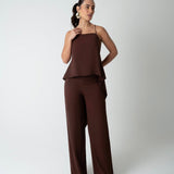 Conjunto Feminino Elegante com Blusa de Amarração e Calça Reta