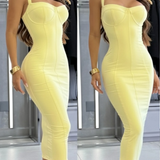 Vestido Midi Tubinho Justo Decote Coração com fenda