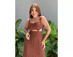 Vestido Longo Feminino com Recortes Laterais e Fenda